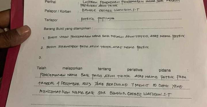 Sebar Fitnah, Akun Tiktok @patrickpapilayaii Dilaporkan ke Polda Maluku