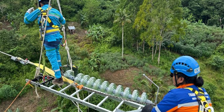 Tim UP3B Maluku Lakukan Pemeliharaan Isolator Pada Tower 15 Line 2 Jurusan Passo-Wayame