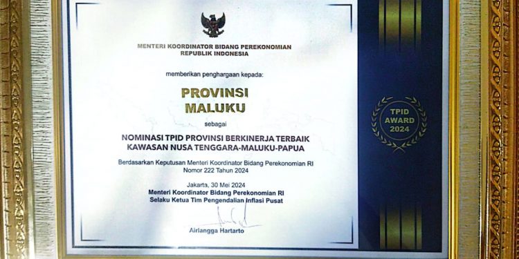 Pemprov Maluku Raih Penghargaan TPID Terbaik Tahun 2024