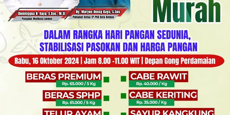 Pemkot Ambon Bakal Gelar Hari Pangan Sedunia, Catat Lokasi dan Harga Pangannya
