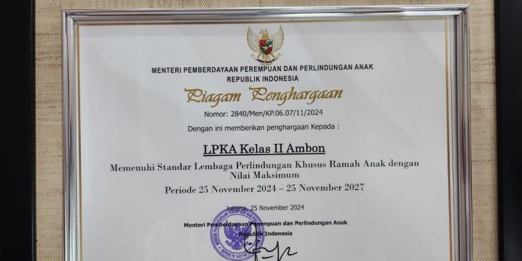LPKA Ambon Torehkan Prestasi Gemilang dari Kementerian PPPA