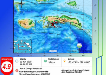Gempa Magnitudo 4,9 Guncang Ambon, Kairatu, dan Saparua