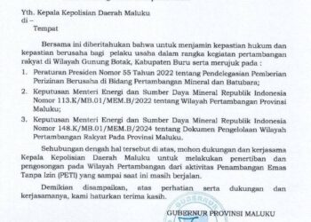Gubernur Maluku Keluarkan Surat Resmi Penertiban Gunung Botak