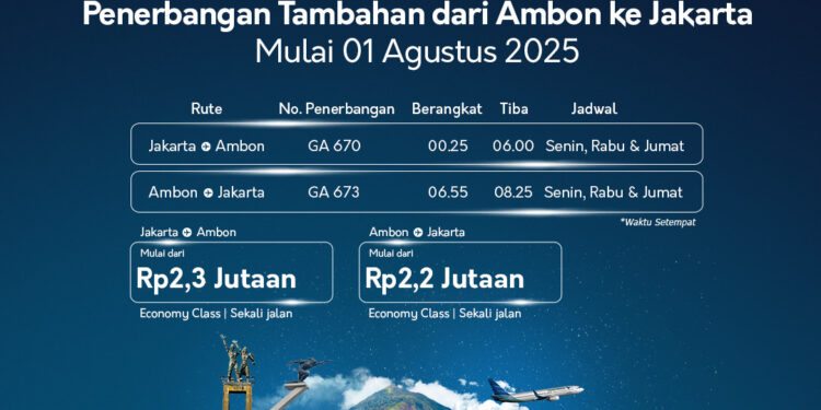 Garuda Indonesia Tambah Jadwal Pagi Rute Jakarta–Ambon Mulai 1 Agustus 2025