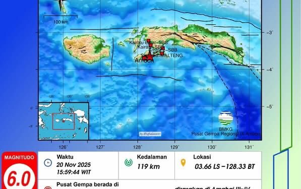 Gempabumi Tektonik M6,0 di Laut Banda, Tidak Berpotensi Tsunami 